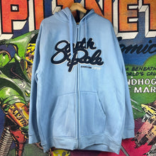 Load image into Gallery viewer, Y2K Southpole Authentic Denim Zip Up Hoodie Baby Blue Size XL

