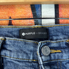 Load image into Gallery viewer, Purple Brand Paint Splatter Skinny Jeans Size 32”
