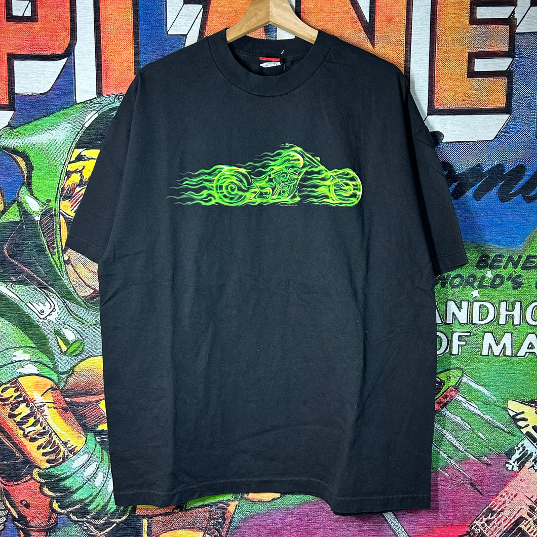 Y2K Green Flames Motorcycle Tee Size XL
