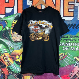 Y2K 2007 Harley Davidson Golden Bike & Eagle Tee Size L