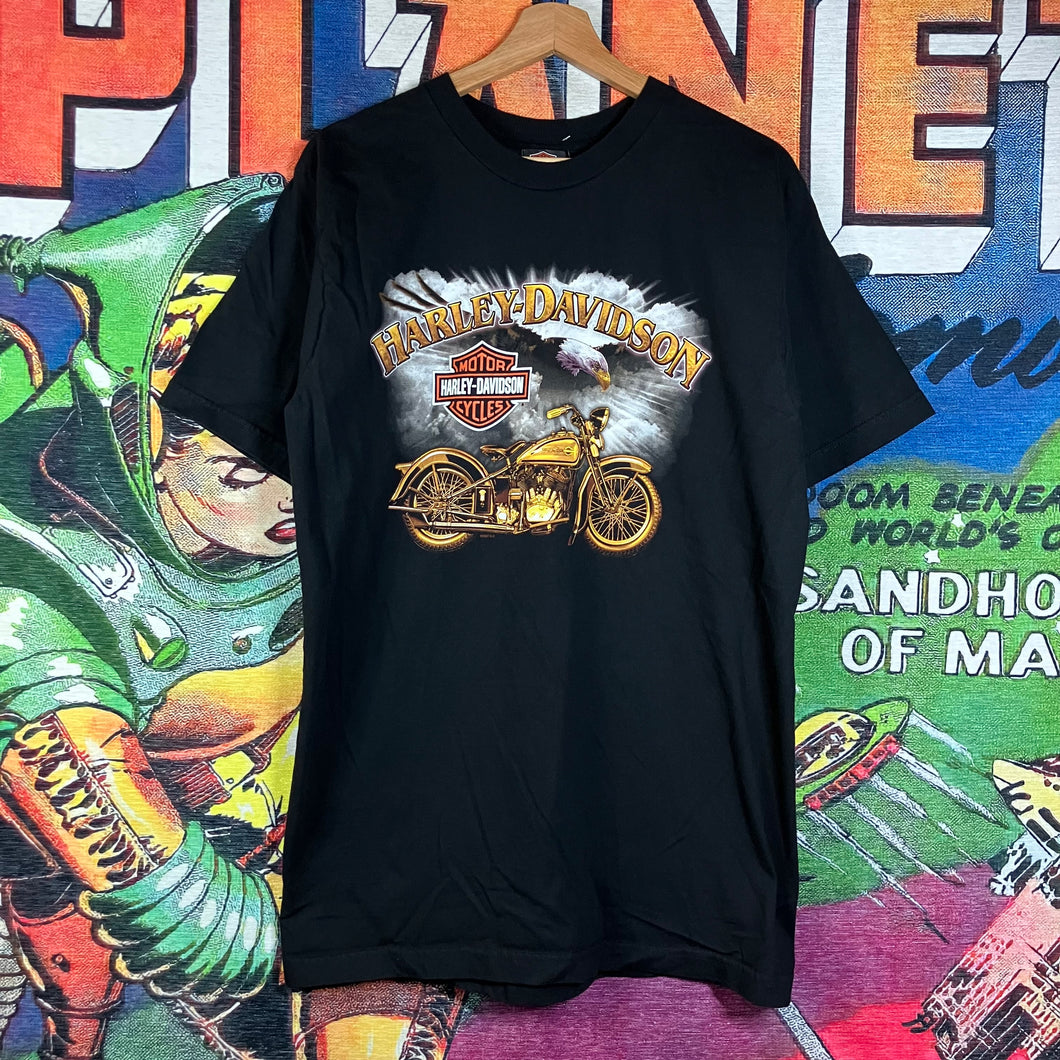 Y2K 2007 Harley Davidson Golden Bike & Eagle Tee Size L