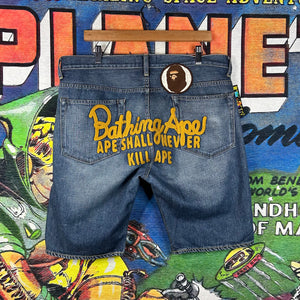 Y2K Bape ‘Ape Shall Never Kill Ape’ Jean Shorts Size 36"