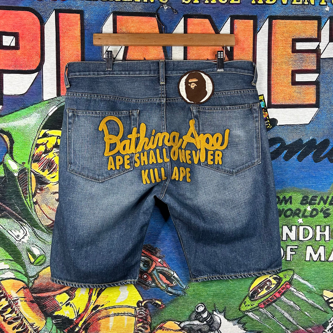 Y2K Bape ‘Ape Shall Never Kill Ape’ Jean Shorts Size 36