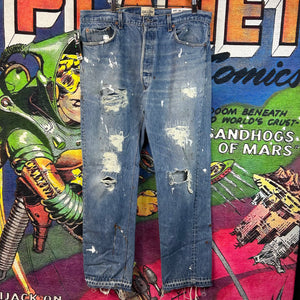 Gallery Dept. “Indiana” Distressed Blue Denim Size 34”