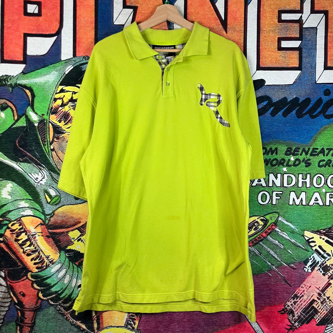 Y2K Roca Wear Lime Green Polo Shirt Size L