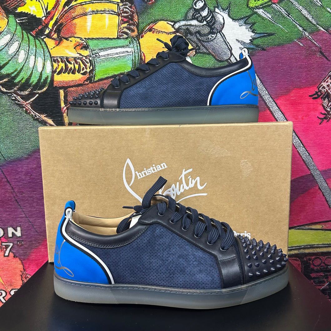 Christian Louboutin Louis Junior Spike Red Bottom Sneakers Dark Blue Size 13