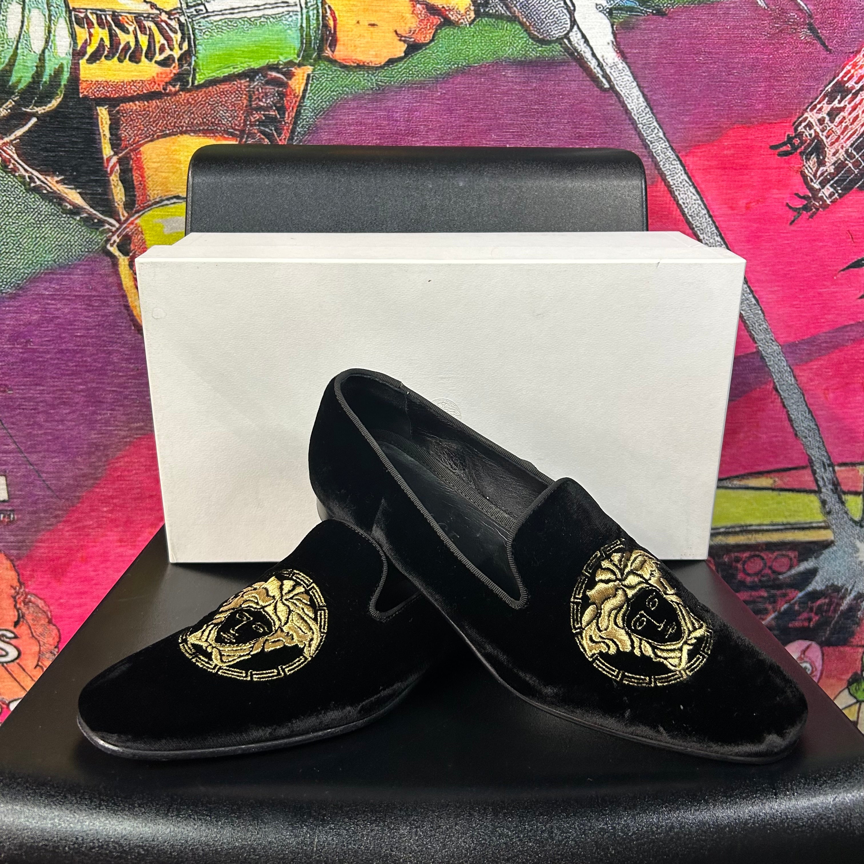 Versace Medusa Velvet Loafers Black Size 40 / 7 – Area52houston