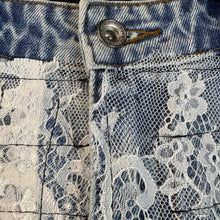 Load image into Gallery viewer, Who Decides War Grid Lace Denim “Sky” Jeans Size 30”
