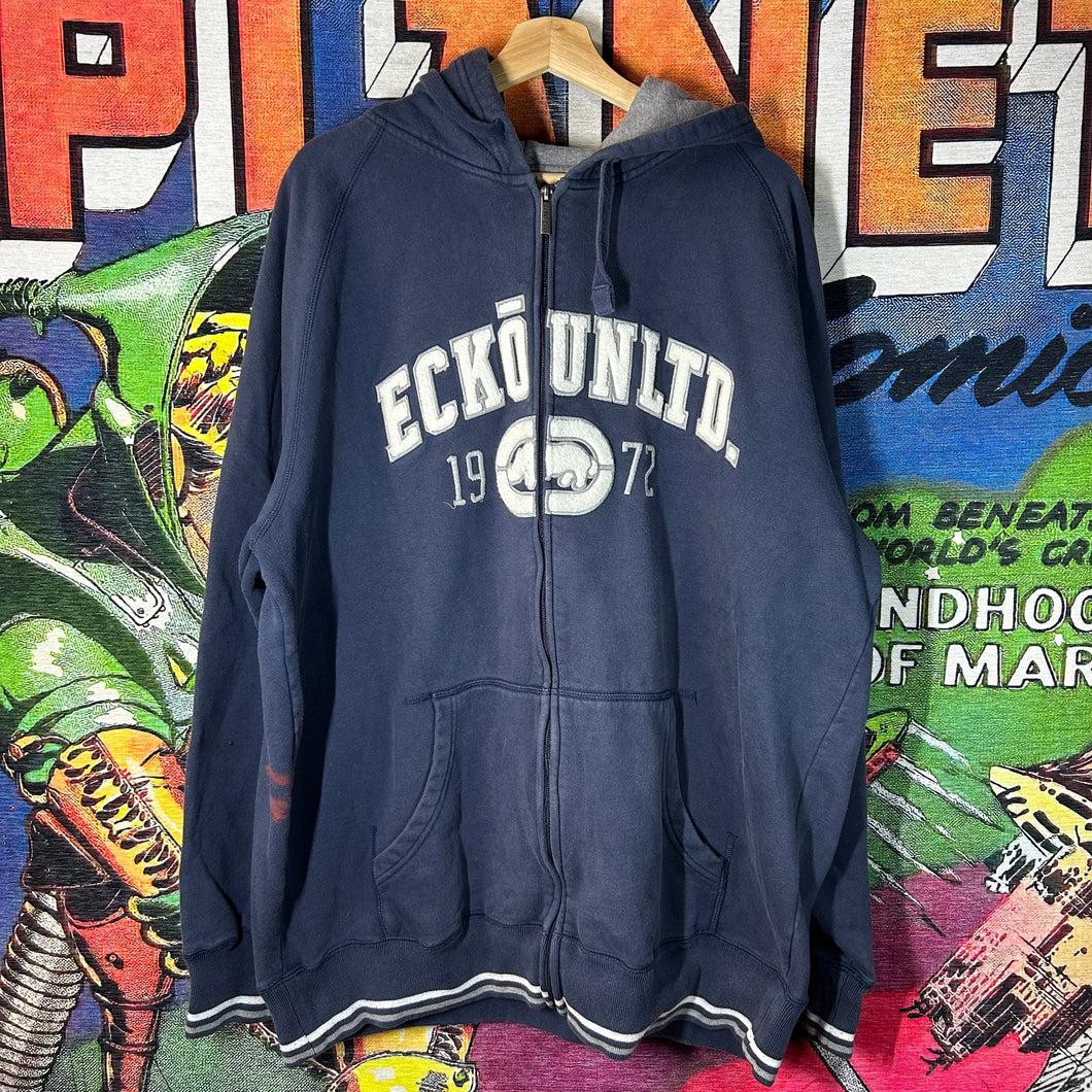 Y2K Ecko Unltd Embroidered Zip Up Hoodie Size 3XL