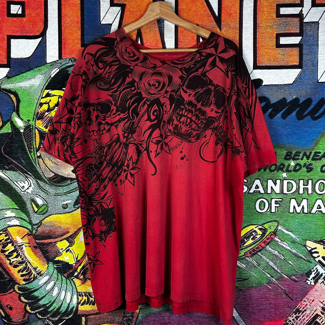 Vintage Y2K Nobo Grunge Skull and Roses Mallgoth Tee Size 2XL