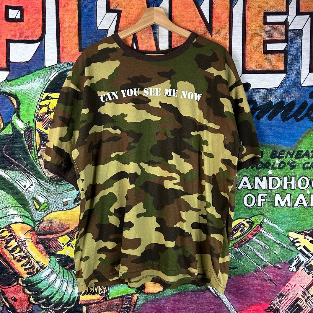 Vintage Y2K No Boundaries Camo ‘Can You See Me Now’ Ringer Tee Size XL