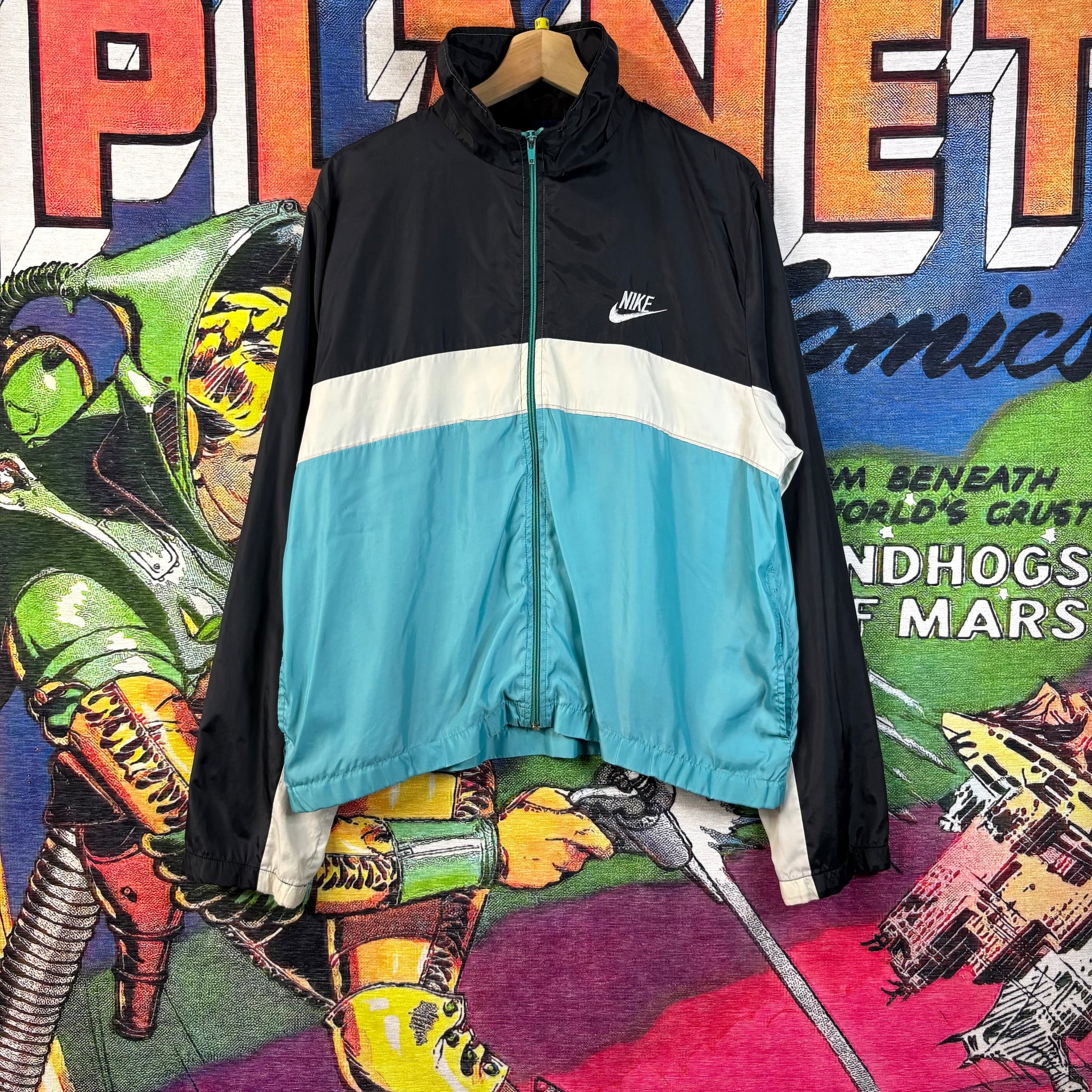 Vintage 80s Nike Full-Zip Light Blue Color Block Windbreaker