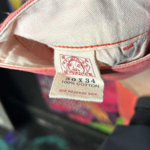 Evisu Back Pocket Logo Pink Jacquard Pants Size 28”
