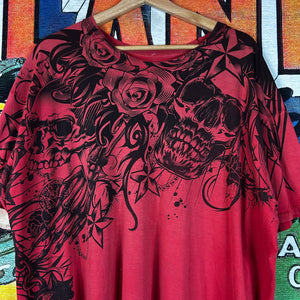 Vintage Y2K Nobo Grunge Skull and Roses Mallgoth Tee Size 2XL