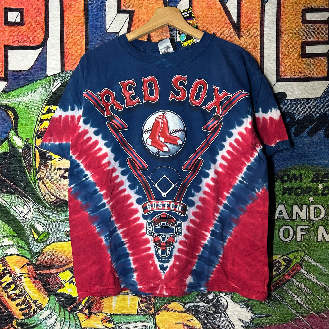 Y2K Boston Red Sox Liquid Blue Tie Dye Tee Size Medium