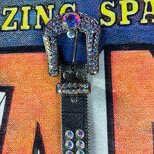 Load image into Gallery viewer, B.B. Simons Iridescent Crystal Black Leather Belt Size 34
