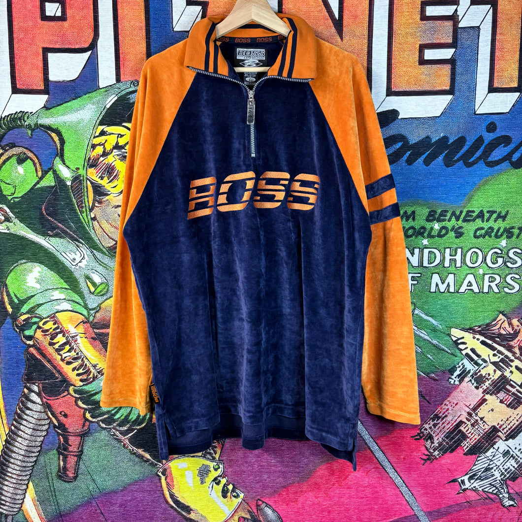 Vintage 90s BOSS Velour Quarter-Zip Track Top