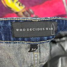 Load image into Gallery viewer, Who Decides War Scripture Jeans Size 34”
