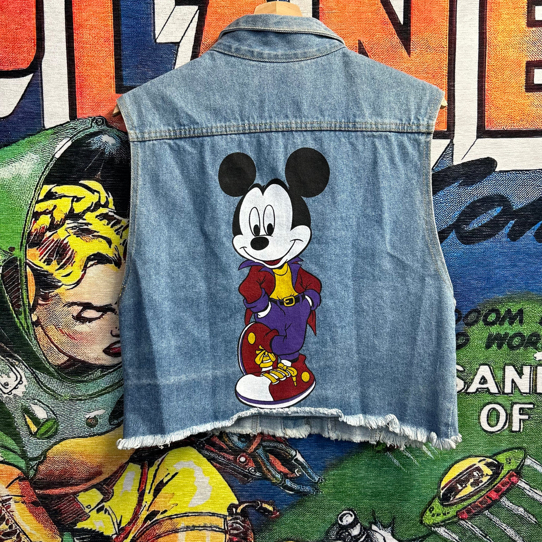 Vintage 80’s Mickey Mouse Denim Cut Off Jacket Size Small