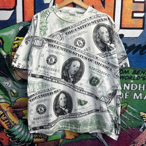 Hundred Dollar Bill All Over Print Tee Size Large