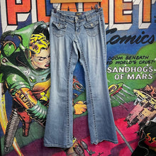 Load image into Gallery viewer, Y2K Angel Jeans Button Pockets Size 28”
