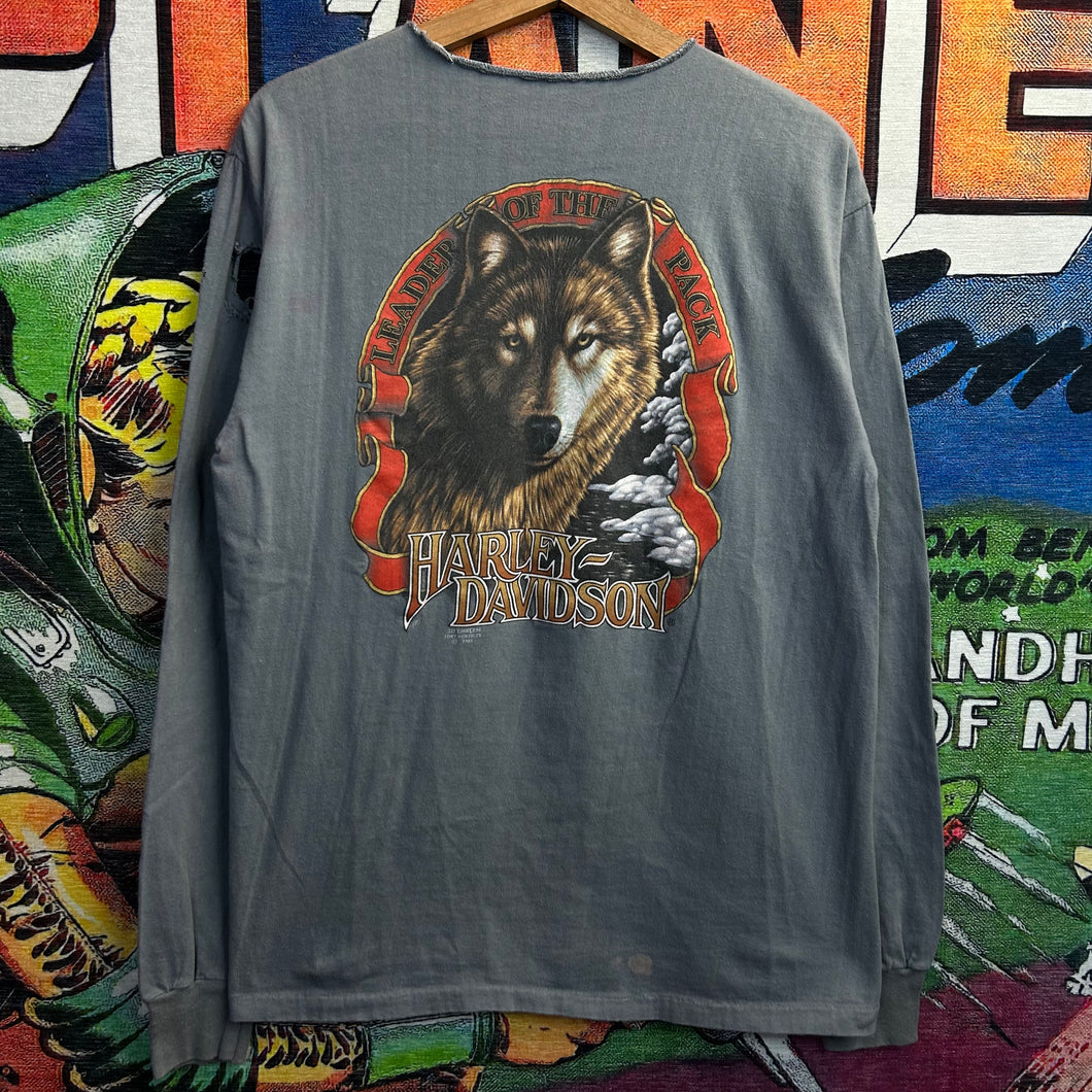 Vintage 90’s Harley 3D Wolf Distressed Longsleeve Tee Size Large/XL