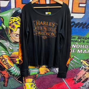 Y2K Harley Davidson Motorcycles Flame Long Sleeve Tee Shirt size Large